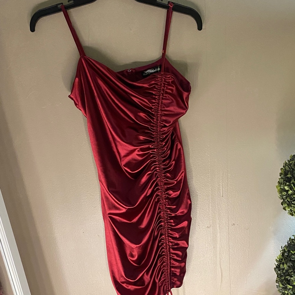 Chic Asymmetrical Red Ruched Dress